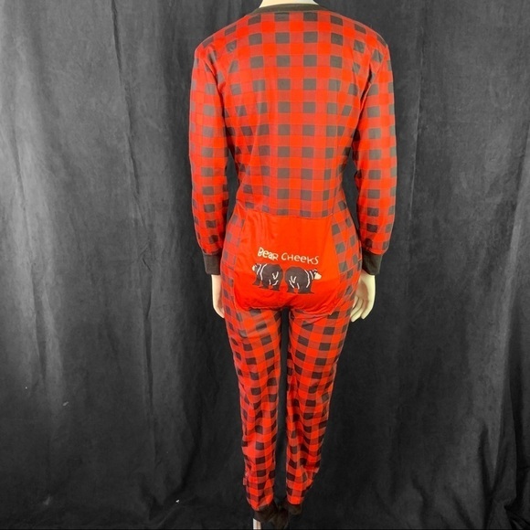 OVERALL PYJAMAS PLAID RED BLACK  BEAR CHEEKS MOM NIGHTWEAR SIZE MEDIUM - Picture 4 of 16